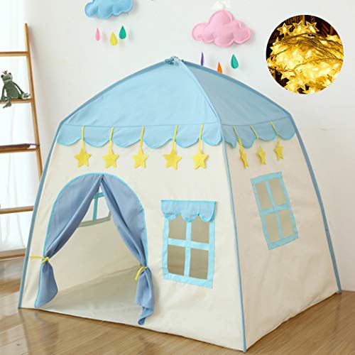 Kinderspielzelt Spielzelt für Kinder mit Sternenlichtern Kinderzelt Prinzessin Schloss Spielzelt Tipi Zelt Kinderspielhaus für innen und außen Spielzeug Geburtstag Weihnachts Geschenk (Blau) von GEIwenle