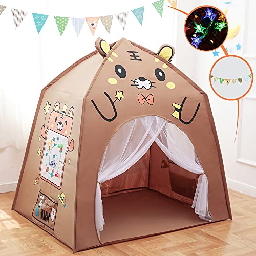 Kinderspielzelt Spielzelt für Kinder mit Sternenlichtern Kinderzelt Prinzessin Schloss Spielzelt süßes Tiger Förmiges Zelt für innen und außen Spielzeug Geburtstag Weihnachts Geschenk (Brauner Tiger) von GEIwenle