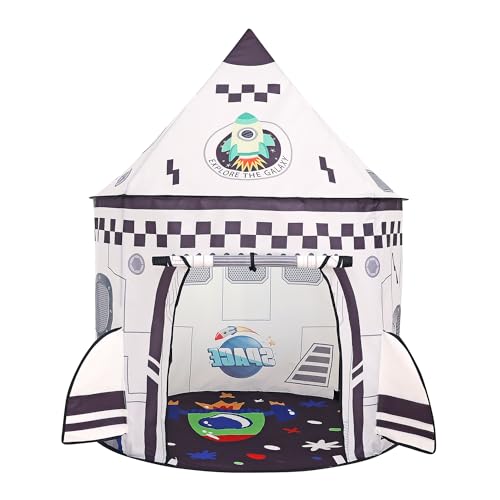 Raketen Kinderzelt für Drinnen Astronauten Raumschiff Spielzelt Kinder Spielhaus Pop Up Zelt Kinderhaus Junge Mädchen Faltbar Kinderspielhaus Garten Camping Kinderzimmer Spielzeug Tent von GEIwenle