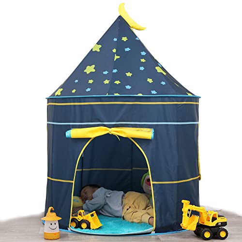 Spielzelt für Kinder mit Sternenlichtern, Pop-up Kinderspielzelt, Tipi, Prinzessin Prinz Schlosszelt, EN71-zertifiziert, für innen und außen tragbares Spielhaus, Geschenk für Kinder (Moon Blue) von GEIwenle