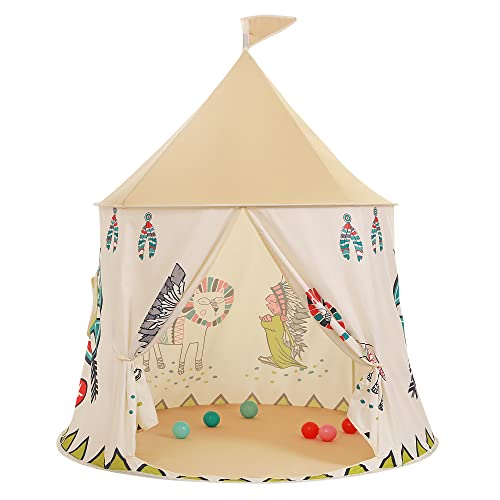 Spielzelt für Kleinkinder, Prinzessin Prinz Schlosszelt, tragbares Pop-up Indianerzelt, Tipi, EN71-zertifiziert, Spielhaus für innen und außen, mit Tragetasche, Geschenk für Kinder von GEIwenle