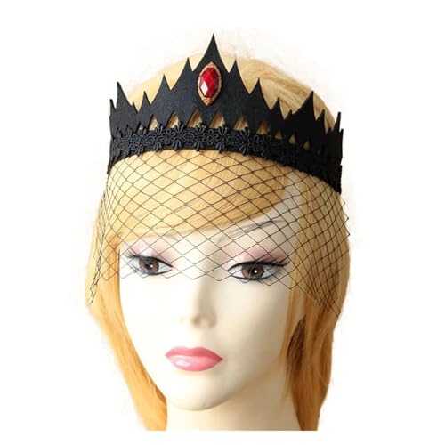 Damen Gothic Schwarze Königin Netz-Gesichts-Augenmaske Strass Stoff Krone Tiara Blumenspitze Elastische Stirnbänder Party Haarschmuck Für Halloween-Kostüme, Kopfbedeckungen, Cosplay-Pa von GEJUAN