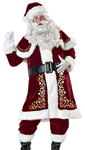 GEMVIE 9-teiliges Weihnachtsmann Kostüm Erwachsene Herren Nikolauskostüm Set Santa Claus Cosplay Xmas Outfits (L) von GEMVIE