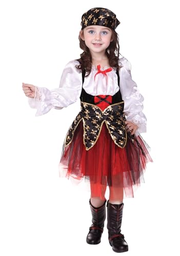 GEMVIE Kostüm Karneval Piratenmädchen Karneval Piratenmädchen Volles Halloween Kleid Korsett Stirnband Kapitän Piratenmädchen Deluxe von GEMVIE