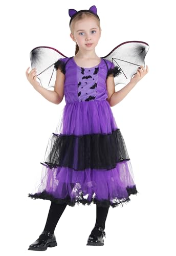 GEMVIE Mädchen Fledermaus Kostüm Karneval Halloween Kinderkostüm Kinder Fledermaus Rock lila XL von GEMVIE