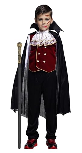 GEMVIE Vampir Kostüm 4-12 Jahre für Kinder und Jugendliche Dracula Twilight Kostüm Verkleidung Royal Halloween Karneval Vampir Cosplay Mantel Schwarz von GEMVIE