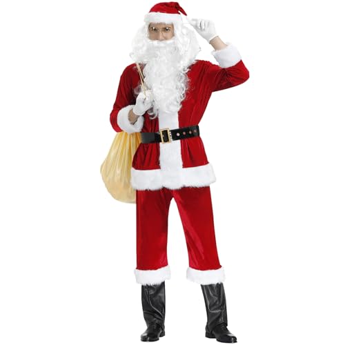 GEMVIE Weihnachtsmann Kostüm Nikolaus Santa Claus Weihnachten Verkleidung Nikolauskostüm für Erwachsene 10-teilig (XL) von GEMVIE