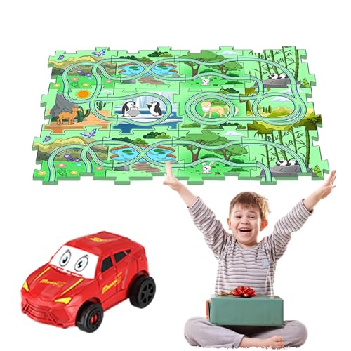 Puzzle-Autobahn-Set,Puzzle-Racer-Kinder-Autobahn-Set,Autospielzeug Puzzlebrett Rennstrecke | Puzzle Racer Feinmotorikspielzeug, Puzzlebahn Lernspielzeug Landthema für Kinder ab 3 Jahren von GENERIC