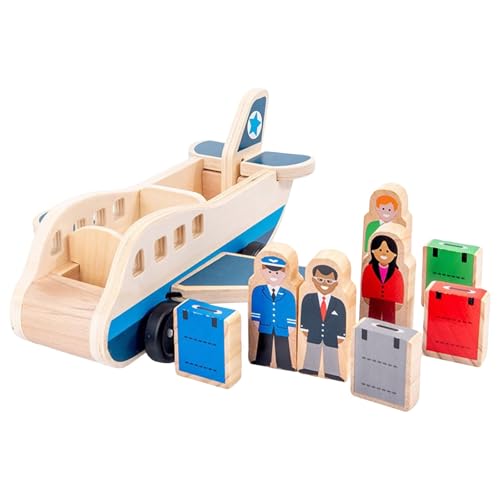 GENERISCH 9-teiliges Passagierflugzeug-Set Holz | Enthält Flugzeugkommandanten, Passagiere Koffer | Perfekt für Rollenspiele die von Fähigkeiten | Langlebiges lehrreiches (One Size) von GENERISCH