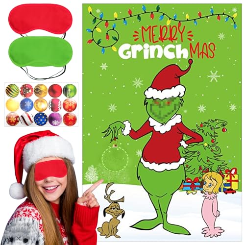 GENGUTOR Weihnachtsspiele für Kinder Pin The Heart On Grin-ch Weihnachten Party Supplies Wanddekorationen Poster Christmas Party Games for Toddlers Geschenke Kinder und Erwachsene Familienspiele von GENGUTOR