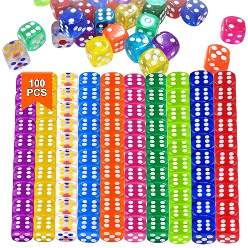 GENGUTOR 100 Stück Würfel Set Bunte Würfel Kleine Würfel 12 mm Acryl Würfel Transparent Set Bunt Würfel Set Würfel Klein Sechsseitiger Würfel Spielwürfel für Würfelspiele Tischspiele Brettspiel von GENGUTOR