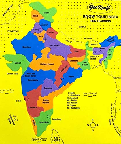 GeoKraft India Map States of India Activity Puzzle STEM Toy - Educational Learning Aid for Kids 4 Years and Above von GEOKRAFT