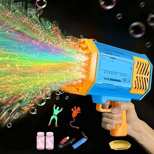 Aufladbare Elektrische Seifenblasenmaschine Seifenblasenpistole Bazooka mit 69 Löcher/Lichtern/Akku,Elektrische Bubble Gun Machine Blaster Seifenblasen Kinder,Draußen,Hochzeit,Party von GEPROSMA