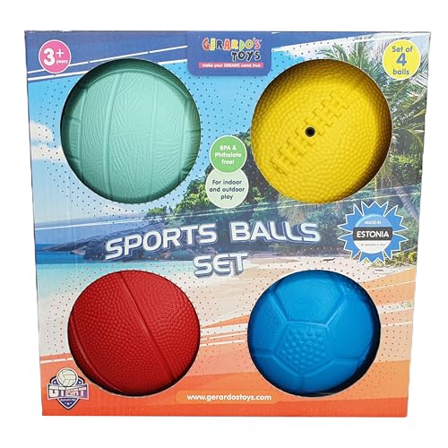 GERARDO'S Toys 4 Mini-Spielzeugbälle perfekt für den Strand, aus ungiftigen Zutaten, Spaß für die ganze Familie drinnen und draußen, enthält 4 Sportbälle für Kinder und Erwachsene von GERARDO'S