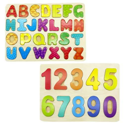 Holzpuzzle Alphabet und farbige Zahlen – Jungen, Mädchen, Babys – Lernen Sie Alphabet, Zahlen und Buchstaben, Lernspielzeug, Puzzle, Lernen, Pädagogisches Zuordnungsspiel, Montessori, Kinderspielzeug von GERILEO