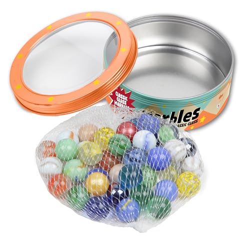 Packung mit 50/100/200 Farbigen und Kristallklaren Murmeln – Glasmurmeln, Murmelbahnen und Schaltungen, Traditionelles Spiel, Spielzeug – Jungen, Mädchen, Kinder – zufällige Farben (50 mit Etui) von GERILEO