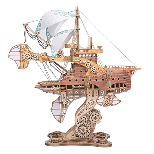 3D Steampunk Puzzle Holz ModellBausatz, 3D-Puzzles Handwerk Meisterwerk für Le Tour du Monde en Quatre-vingts Jours DIY Montage Fantasy Raumschiff Dekor für Kinder Erwachsene, 421Stück von GEST