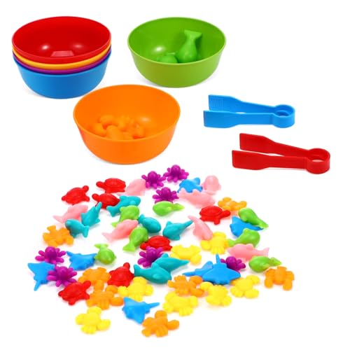 GETAJGHSD 56 Teiliges Set Marine Tier Lernspielzeug Sortierspiel Und Farbzuordnung Für Kleinkinder Kognitive Spielzeuge Für Das Kinderzimmer Tierfiguren Und Matching Spiele Für von GETAJGHSD