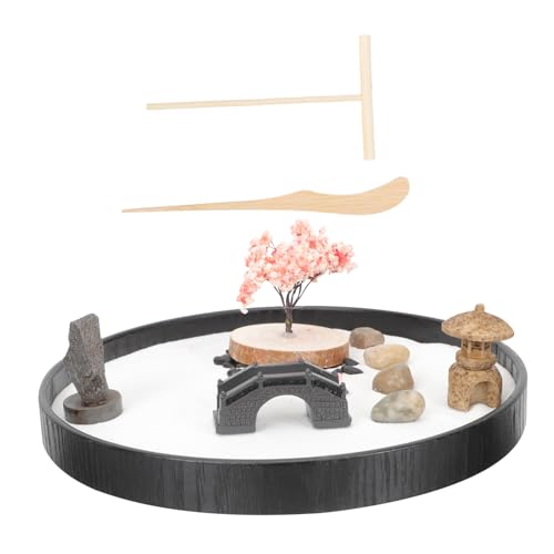 GETAJGHSD 1 Satz Zen-sandtisch-Ornament Kunstgegenstände Aus Sand Desktop-schmuck Meditationssandrechen Zen-Garten-Set Altar-Zen- Zen-sandkasten- Japanisches Retro Stein von GETAJGHSD