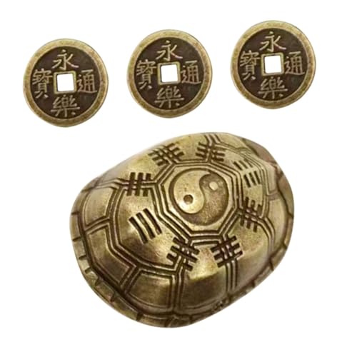 GETAJGHSD 1 Set Bagua Schildkrötenpanzer Desktop Schildkrötenpanzer Antike Chinesische Münzen Antike Wahrsagungswürfel Schildkrötenskulptur Chinesische Wahrsagungsmünze I Ching von GETAJGHSD