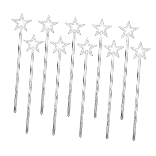 GETAJGHSD 10St kleines Mädchen Zauberstab Lichterketten Feenstäbe, Masse Sternenstäbe Glitzer Zauberstab Fairy Wand Kinderkleider Glitzer-Fee-Sticks Party-Fee-Sticks Plastik Silver von GETAJGHSD