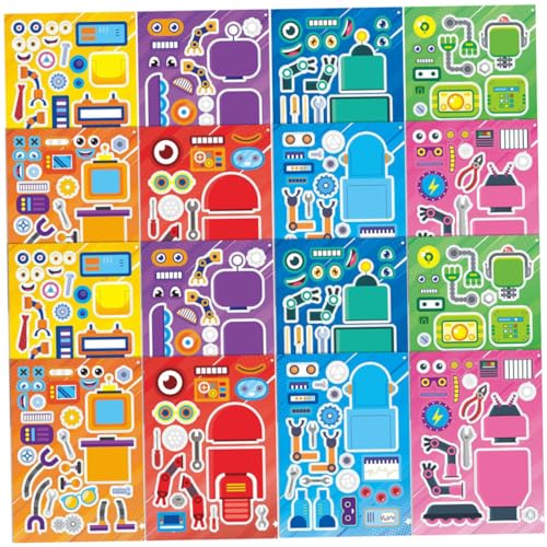 GETAJGHSD 16 Blätter Roboteraufkleber, Cartoon Roboter Puzzle Aufkleber, DIY Roboter Puzzle Aufkleber, Party Requisiten, Cartoon Aufkleber, Dekorative Puzzle Aufkleber, Lustige Puzzle von GETAJGHSD