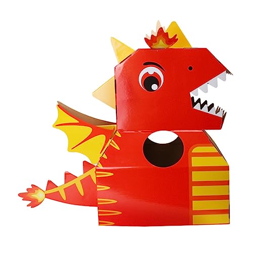 GETAJGHSD 1stk Dinosaurier-Kopf Tragbares Tierspielzeug Halloween-kostüm Für Kinder Dinosaurier-Cosplay-kostüm Kinderrätsel Puzzle Für Kinder Montage Tragbarer Karton Papier Rot von GETAJGHSD