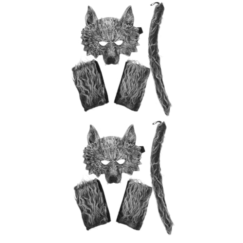 GETAJGHSD Wolfs Maske 2 Sets Anzug Husky Halloween Cosplay Wolf Masken Wolf Kostüm Maske Halloween Kostüm Wolf Maske Wolf Maske Erwachsener Wolf Halloween Maske Cosplay Maske Hund Samt Silber von GETAJGHSD