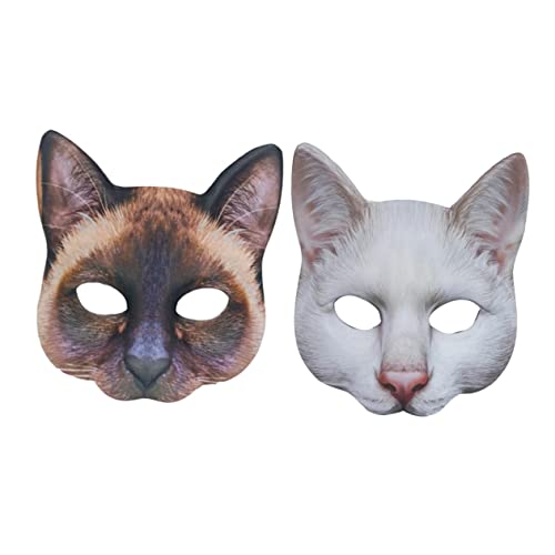 GETAJGHSD 2 Stück 1 Set Bedruckte Tier Katzenmasken Einzigartige Masken Tier Katzenkopf Katzen Kostümmaske Neuartige Masken Halbe Gesichtsbedeckungen Für Katzen Kostüm von GETAJGHSD