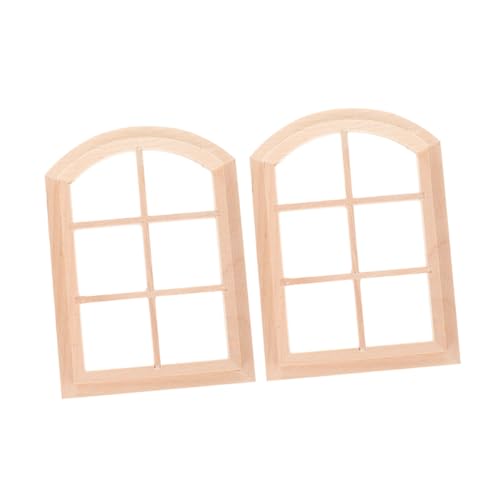 GETAJGHSD 2 Stück Puppenhausfenster, Holzbogenfenster, Miniaturmöbel, 1:12 Puppenmöbel, Fenster, Gewölbte Simulationstür Für DIY-weihnachtsdorf-häuschen von GETAJGHSD