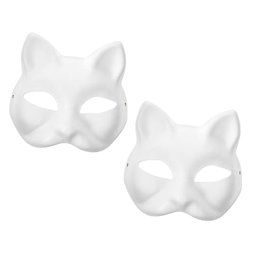 GETAJGHSD 2St DIY-Weißbuch weiße Papiermaske Katze leere Masken für Frauen Katze Maske zum Bemalen kitsune halloween masken halloweenmaske bemalbare Papiermasken weiße Maskerademaske von GETAJGHSD