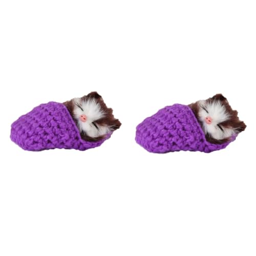 GETAJGHSD 2St Mini-Kätzchen im Schuhspielzeug für Kinder kindergeschenke Plüschtier Kätzchen Hausschuhe Schlafende Katze im Pantoffel miaut Geräusche Handspielzeug Violett von GETAJGHSD