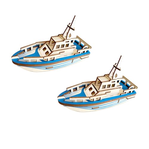 GETAJGHSD 2St Rettungsboot-Puzzle Spielzeug zusammenbauen Gehirnspielzeug 3D-Puzzle Kinder Puzzle rätselbuch Kinder handgefertigtes Rettungsbootmodell Holzpuzzles für Kinder Hölzern Blue von GETAJGHSD