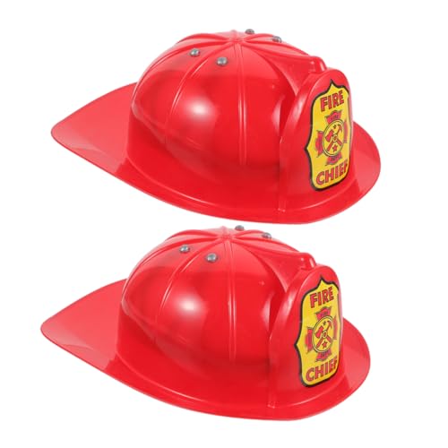 GETAJGHSD 2st Kinderfeuerhut -feuerwehrhelm Aus Kunststoff Feuerwehrhaupthelm-kostümzubehör Feuerwehrmann-verkleidungszubehör Feuerwehrmann-partyhut Feuerwehrmann Partyhelm Plastik Rot von GETAJGHSD