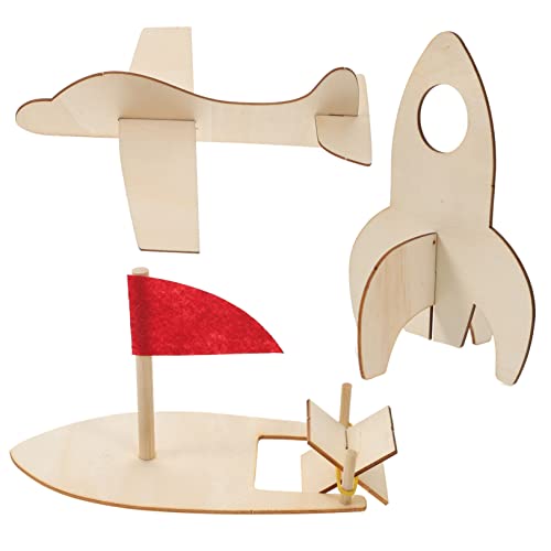 GETAJGHSD 3St DIY-Graffiti-Modell Spielzeug Kinder bastelset basteln für Kinder Holzprojekt Flugzeug Model Funny Toys leeres Flugzeug Holzflugzeug selber Machen Flugzeug malen DIY-Schiff von GETAJGHSD