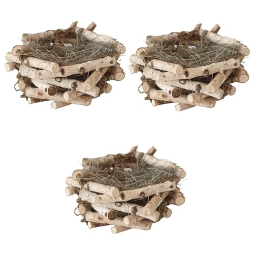 GETAJGHSD 3St dekoratives Vogelnest makramee Outdoor outdoordeko Handgefertigte Vogelnester handgewebtes Vogelnest Outdoor- Vögel Desktop-Vogelnest-Dekoration Vogelnest hölzern von GETAJGHSD