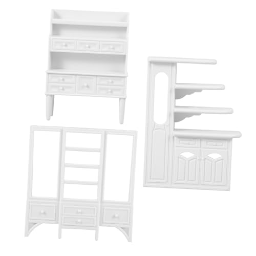 GETAJGHSD 3st Miniaturmöbel Puppenstuben-eckschrank Kommode Küche Mini-möbel Puppenhaus-miniaturschrank Mini-puppenhausmöbel Puppenhaus-schnickschnack Winzige Möbel Anzeige Welt Weiß Abs von GETAJGHSD