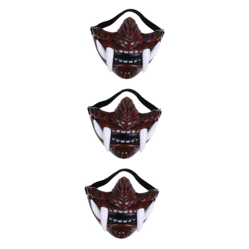 GETAJGHSD 3st Monstermaske Ni Maske Maskenparty Halloween Gruselig Halbgesichtsmaske Des Teufels Böse Cosplay-maske Halbgesichts-kriegermaske Halloween-kostümmaske Teufelsmaske Rot Plastik von GETAJGHSD