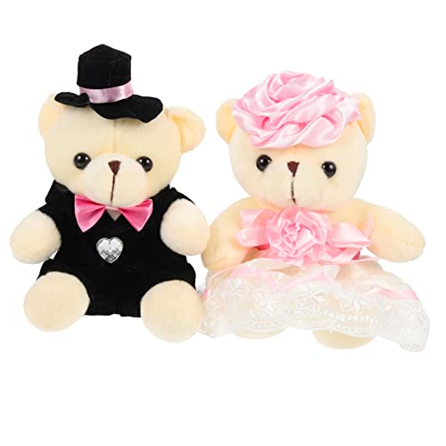 GETAJGHSD Stoffbär 4 Stück Hochzeitsbärenpuppe Tragen Bärenkleidung Plüschtier Tiere Hochzeitsgeschenk Plüschbär Plüschbärchen Brautpaar Bärenverzierung Lebensechtes Bärenspielzeug Pp Baumwolle Rosa von GETAJGHSD