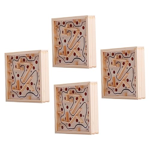 GETAJGHSD 4 Stück Palmenlabyrinth Montessori-Spielzeug Labyrinth-brettspiel Labyrinth-Puzzle-Spiel Schwierige Rätsel 3D-Puzzle-Spielzeug Balance-Labyrinth-Brett Holzlabyrinth Hölzern Beige von GETAJGHSD