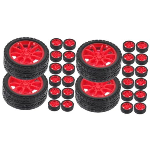 GETAJGHSD 40 STK Radspielzeugautoreifen Räder Von Modellfahrzeugen Räder Für Kleinkinderautos Kleine Räder Montieren Rc-Auto-spielzeugrad Rc-fahrzeugrad LKW-Modell-spielzeugrad Rot Gummi von GETAJGHSD