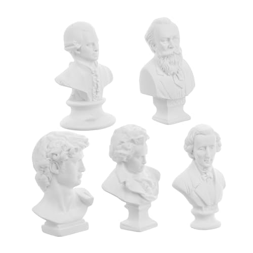 GETAJGHSD 5 Stück Puppenhaus Gips Statue Statuette Schreibtisch Künstler Figur Michelangelo David Büste Porträt Skizze Figuren Mini David Ornament Kleine David Dekoration Römische Büste von GETAJGHSD