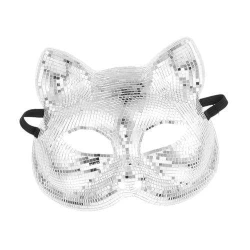 GETAJGHSD Katzenmaske Halloween-kostüme Damen Strass-disko-spiegelmaske Reflektierende Vollgesichtsmaske Aus Silber Party-zubehör von GETAJGHSD