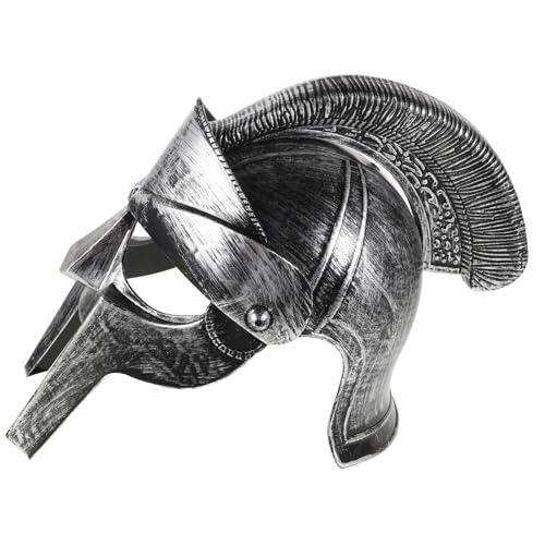 GETAJGHSD Kriegerkostüm Hut Mittelalter Ritter Soldat Kostüm Helm Silber Doppelzahn Römischer Spartaner Kopfschmuck von GETAJGHSD