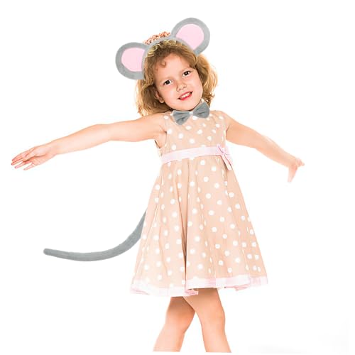 GETAJGHSD Mäuse Kostüm Set mit Tier Haarreif Dekorativem Filzschwanz Grauer Kopfband und Fliege Leichtes Cosplay Zubehör für Party Geburtstag Halloween und Festtage GETAJGHSD Mäuse Kostüm Set mit Tier Haarreif Dekorativem Filzschwanz Grauer Kopfband und Fliege Leichtes Cosplay Zubehör für Party Geburtstag Halloween und Festtage von GETAJGHSD