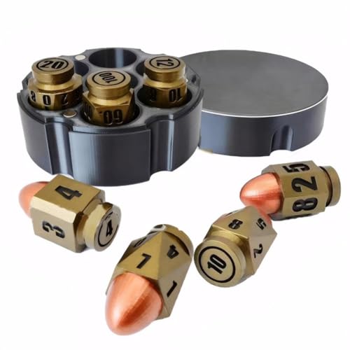 GETBSTOOP 7-teiliges Cyber-Punk-Bullets-Würfel-Set für Revolver, polyedrische Würfel für 40K, D&D, Sci-Fi, Krieg oder Krimi-Themen-Tabletop-Spiele von GETBSTOOP