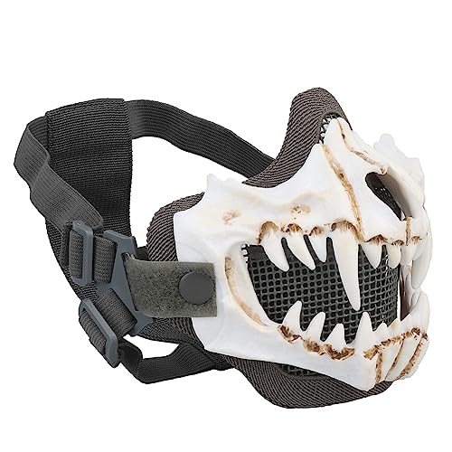 GETBSTOOP Airsoft Halbgesichts-Schädelmasken Taktische Halbgesichtsmaske Fangs Cosplay Airsoft-Maske Verstellbarer Riemen Atmungsaktive Kopfbedeckung Halloween Cosplay Party Requisiten von GETBSTOOP