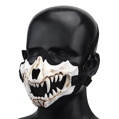 GETBSTOOP Airsoft Halbgesichts-Schädelmasken Taktische Halbgesichtsmaske Fangs Cosplay Airsoft-Maske Verstellbarer Riemen Atmungsaktive Kopfbedeckung Halloween Cosplay Party Requisiten von GETBSTOOP