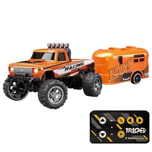 GETBSTOOP Mini RC Truck, Truck Spielzeug, 2,4 G Ferngesteuerter Truck, RC Semi Truck mit Anhänger, wiederaufladbarer USB-Unterlauf, Maßstab 1:64 RC Truck mit Lichtern, for Kinder von GETBSTOOP