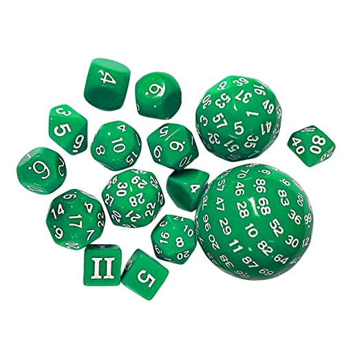 Würfelanzug, Spiele Würfel, 15-teiliges Würfelset D100 D60 D30 D24 D20 D16 D12 D10 D8 D7 D5 D4 Acryl Mehrseitige Würfel Würfelspiel Unterhaltung Brettspiel(Green) von GETSTREE